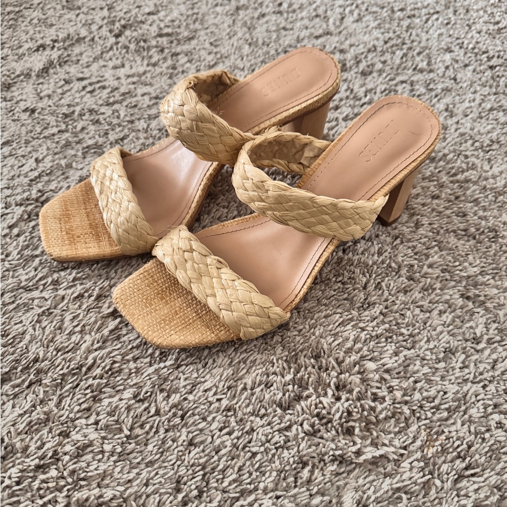 Braided Raffia Tan Heeled Sandals